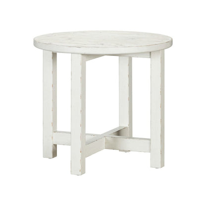 Round End Table for Living Room Farmhouse - Weathered White & Parchment Brown