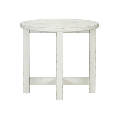 Round End Table for Living Room Farmhouse - Weathered White & Parchment Brown