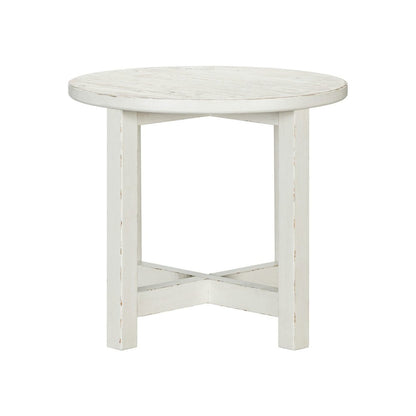 Round End Table for Living Room Farmhouse - Weathered White & Parchment Brown
