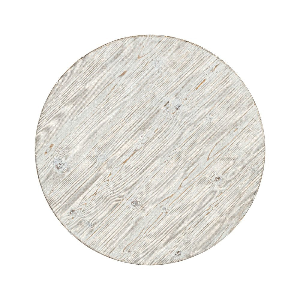 Round End Table for Living Room Farmhouse - Weathered White & Parchment Brown