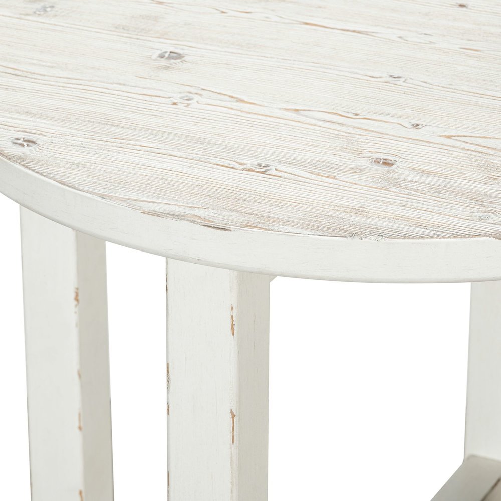 Round End Table for Living Room Farmhouse - Weathered White & Parchment Brown