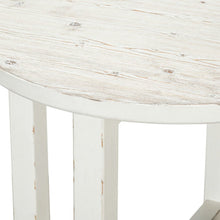 Round End Table for Living Room Farmhouse - Weathered White & Parchment Brown