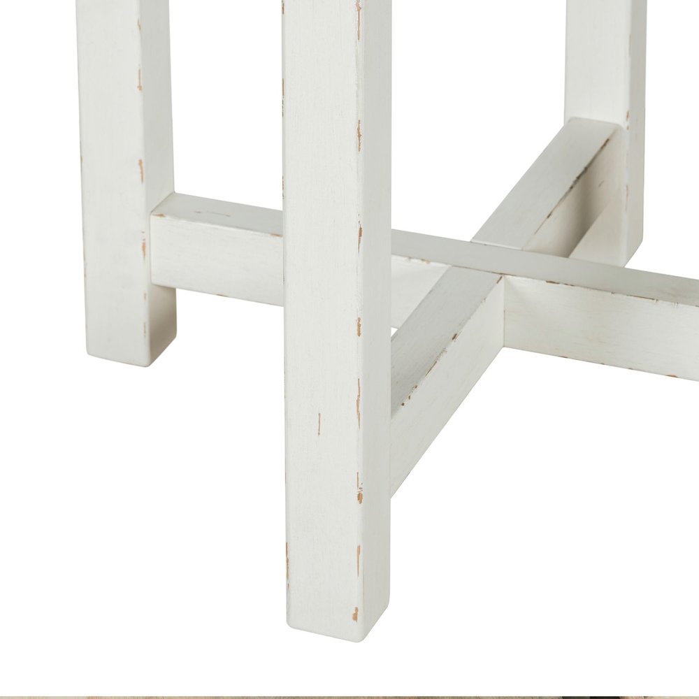 Round End Table for Living Room Farmhouse - Weathered White & Parchment Brown