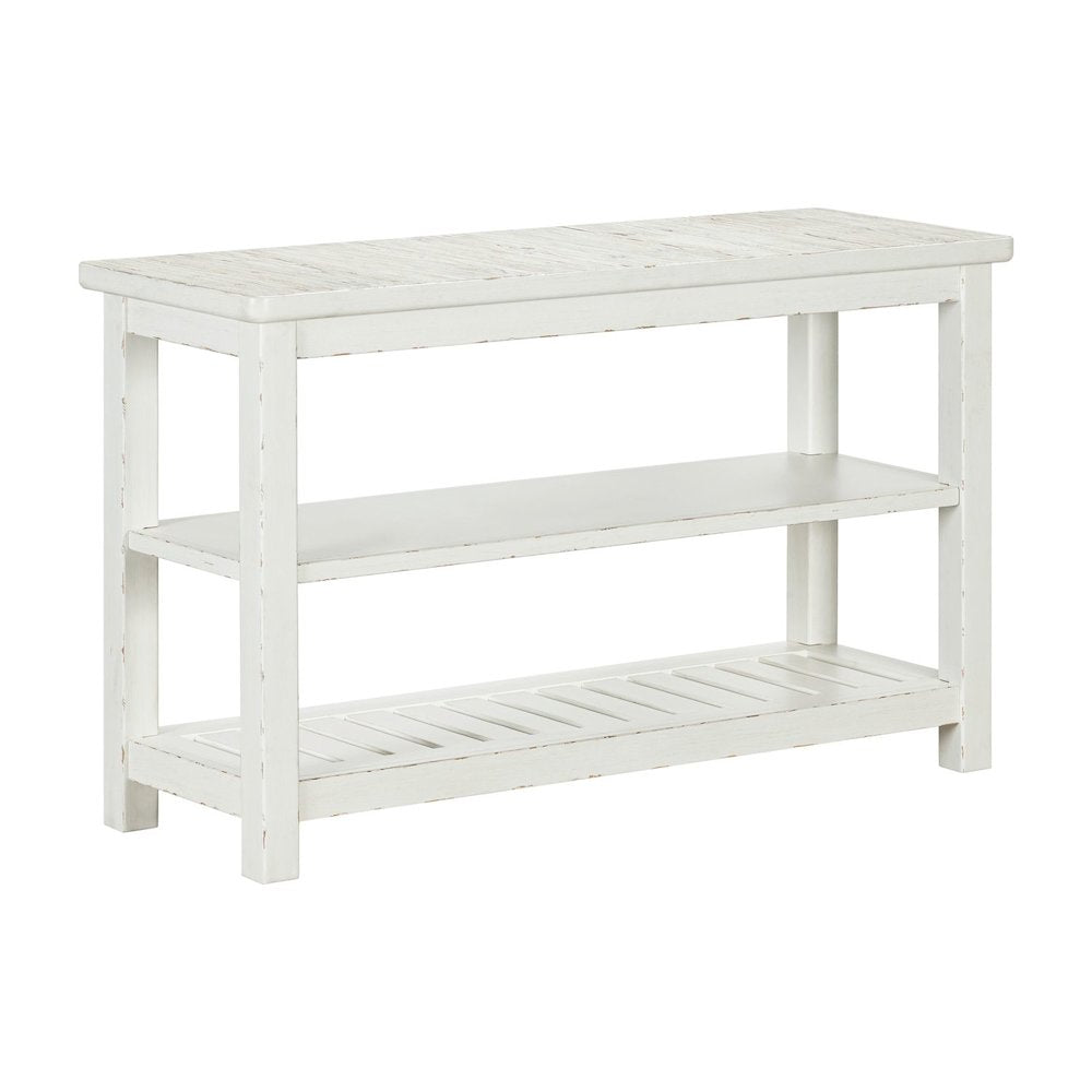 Sofa Table for Living Room Farmhouse - Weathered White & Parchment Brown