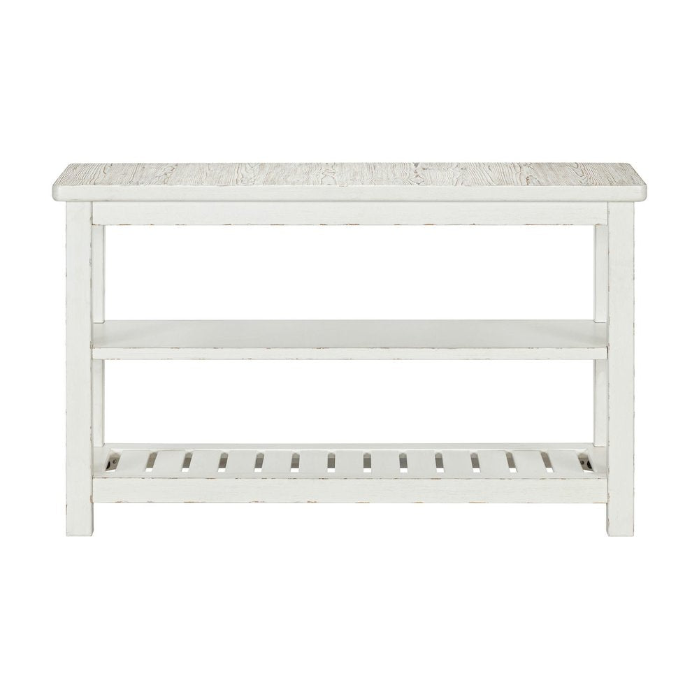 Sofa Table for Living Room Farmhouse - Weathered White & Parchment Brown