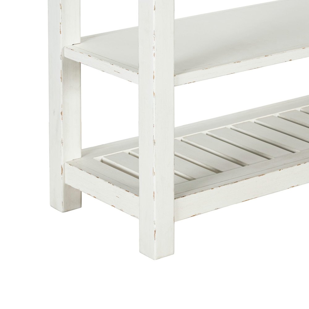 Sofa Table for Living Room Farmhouse - Weathered White & Parchment Brown