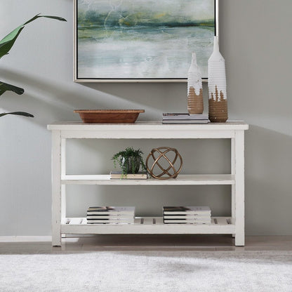 Sofa Table for Living Room Farmhouse - Weathered White & Parchment Brown