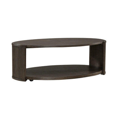 City View Oval Cocktail Table for Living Room- Coffee Bean Oak Wood