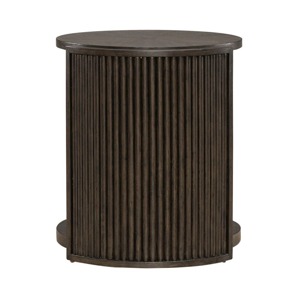 City View Round End Table for Living Room- Coffee Bean Oak Wood