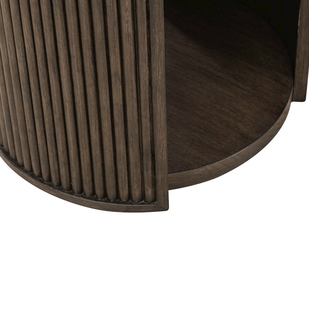 City View Round End Table for Living Room- Coffee Bean Oak Wood