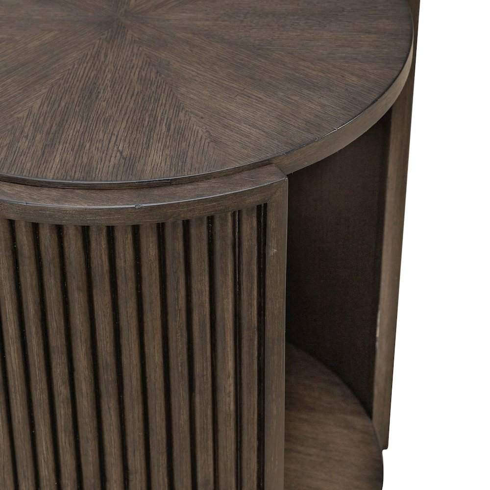 City View Round End Table for Living Room- Coffee Bean Oak Wood