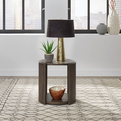 City View Round End Table for Living Room- Coffee Bean Oak Wood