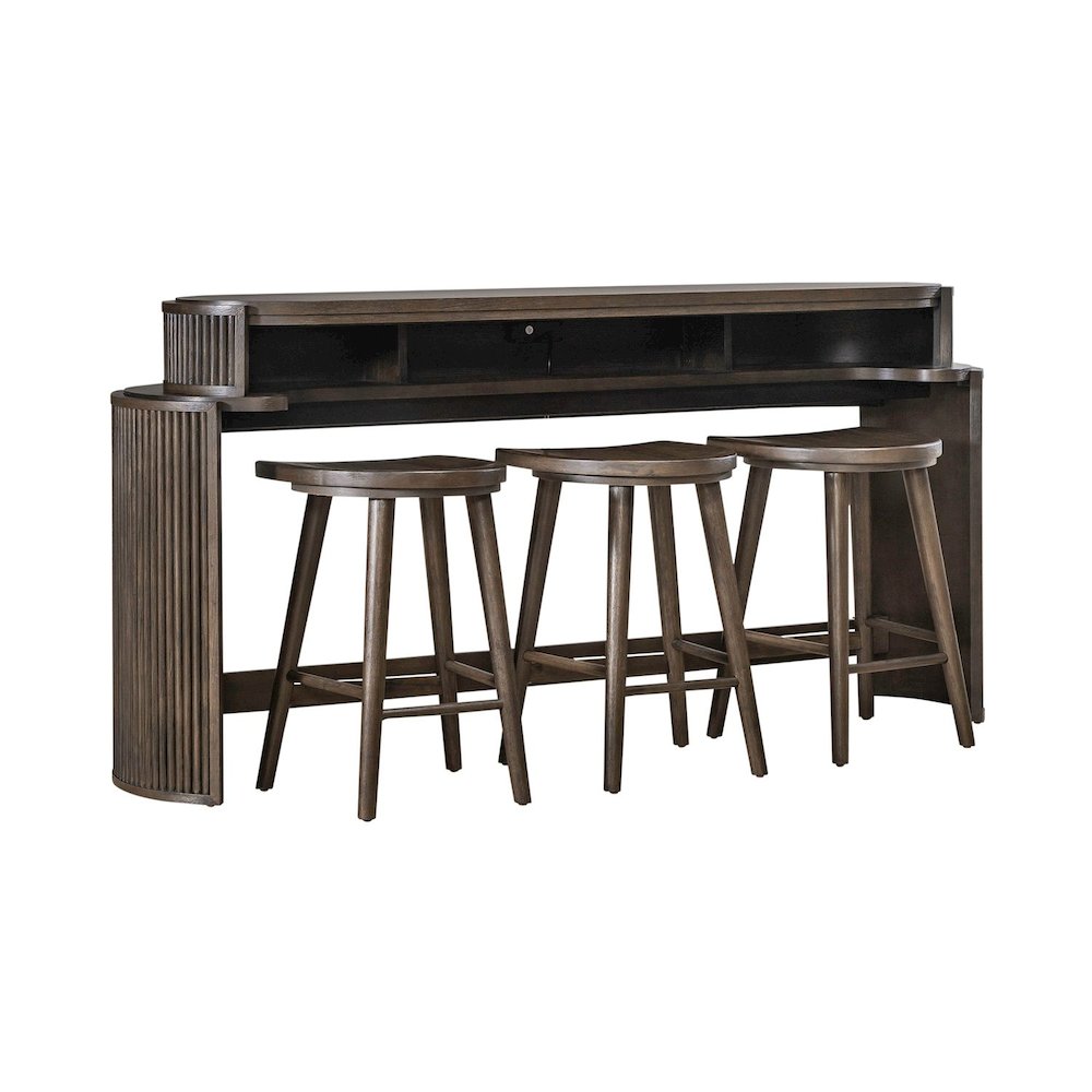 City View 4 Piece Set - Bar Table, Console Stools- Coffee Bean Oak Wood