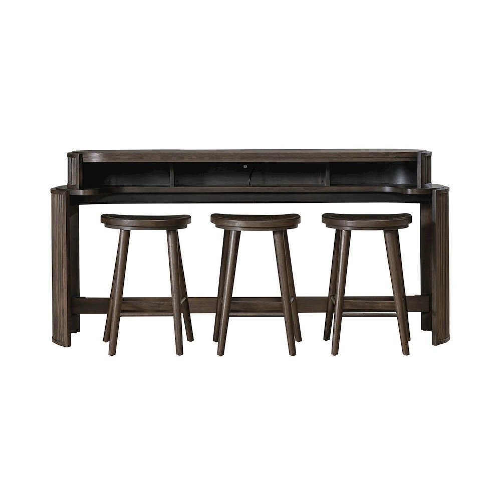 City View 4 Piece Set - Bar Table, Console Stools- Coffee Bean Oak Wood