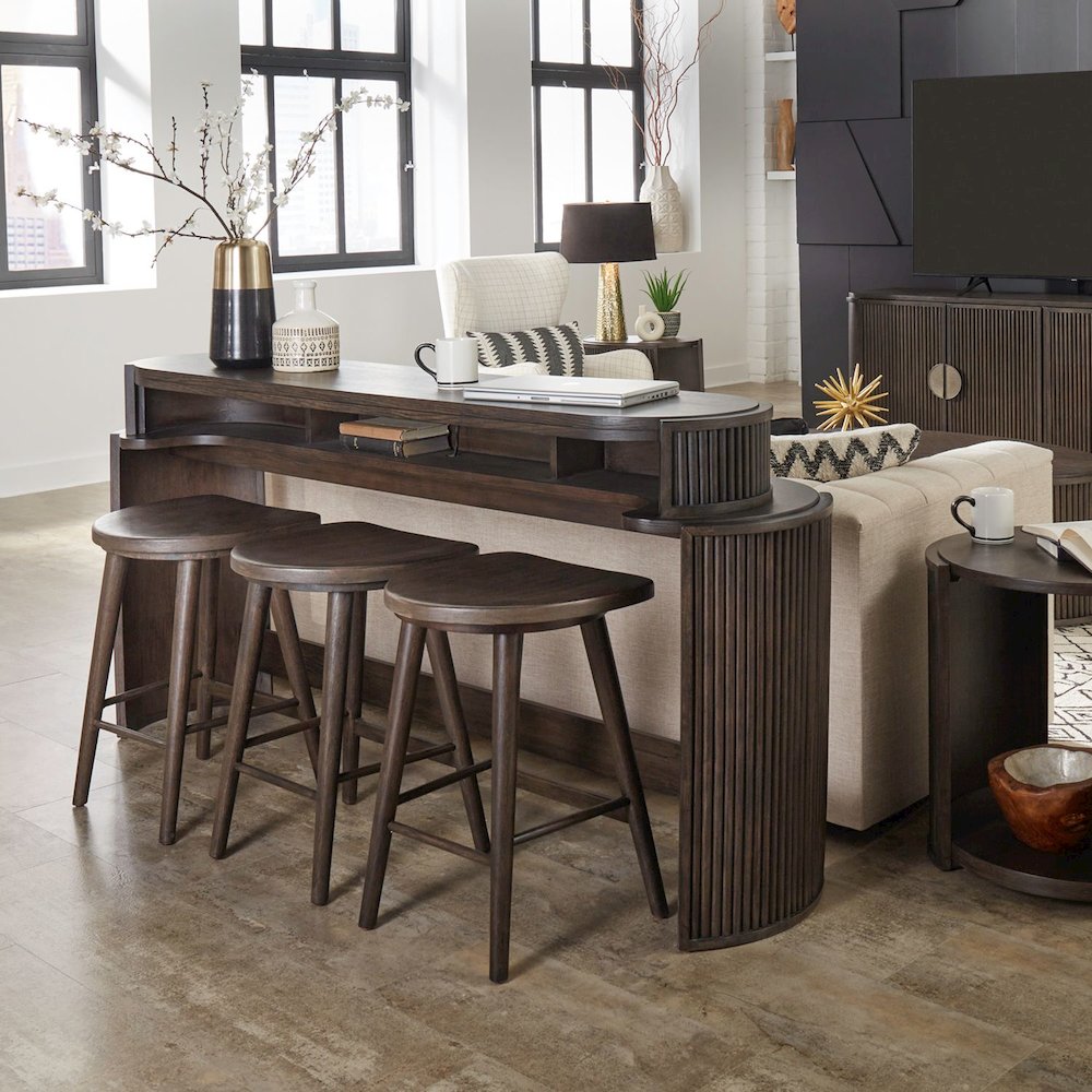 City View 4 Piece Set - Bar Table, Console Stools- Coffee Bean Oak Wood