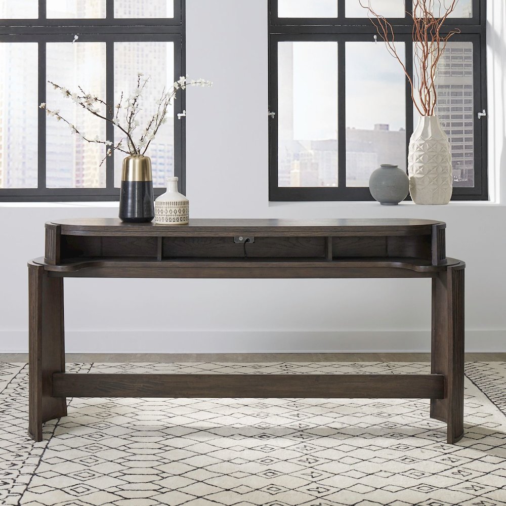 City View Console Bar Table with Charging Station - Coffee Bean Oak Wood