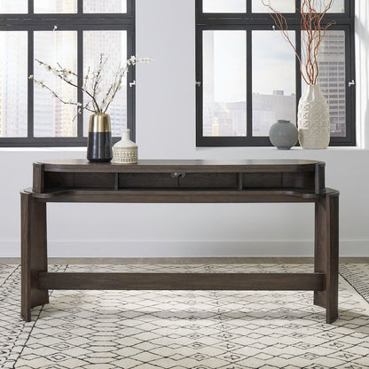 City View Console Bar Table with Charging Station - Coffee Bean Oak Wood