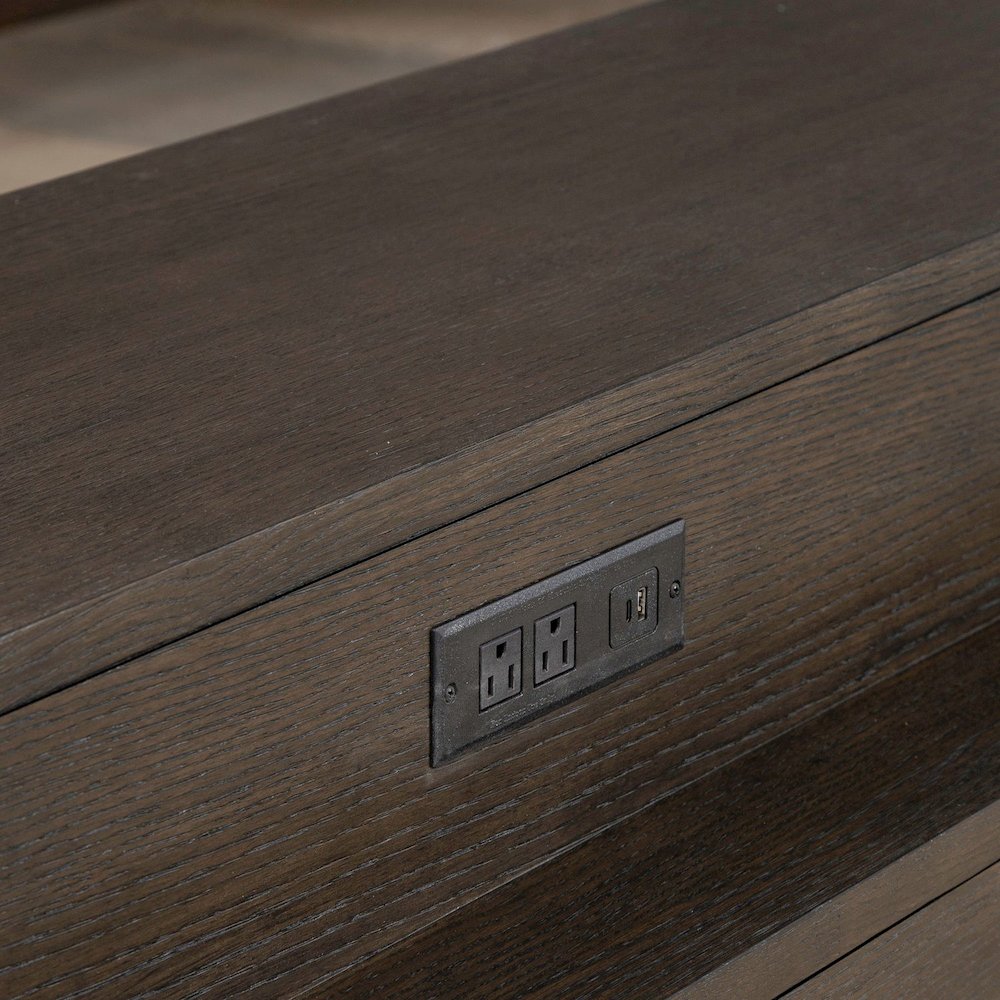 City View Console Bar Table with Charging Station - Coffee Bean Oak Wood