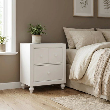 White Cottage Nightstand with Melamine & Rubberwood Frame, Stylish and Durable
