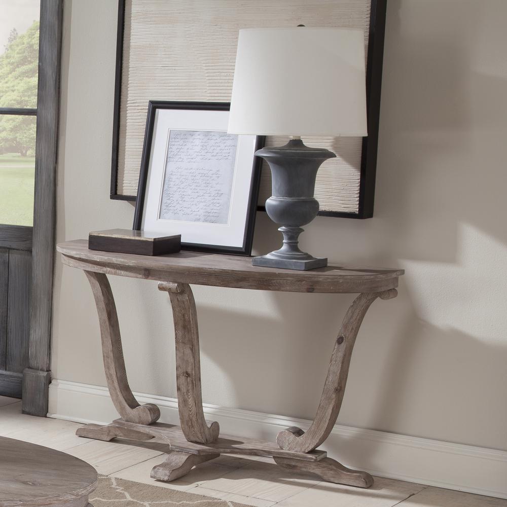 Greystone Mill Sofa Table in Stone White Wash w/ Wirebrush Distressing
