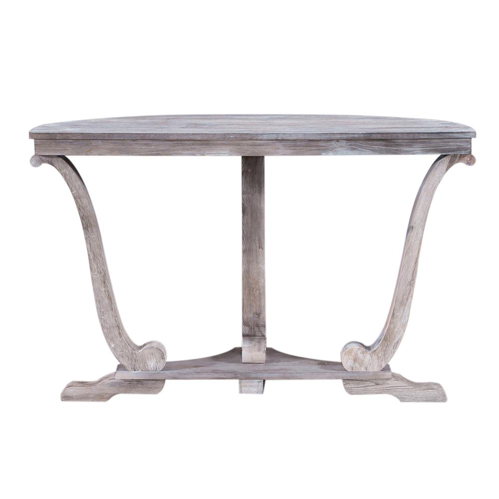 Greystone Mill Sofa Table in Stone White Wash w/ Wirebrush Distressing