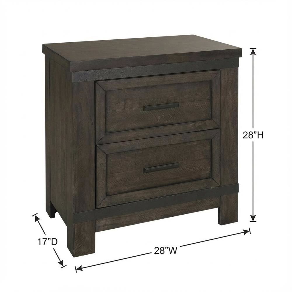 Rustic Nightstand in Rock Beaten Brown with Saw Cuts for Bedroom Decor