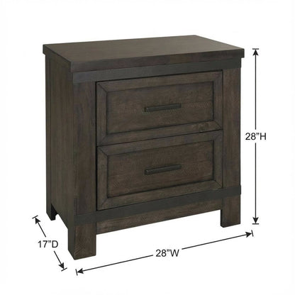 Rustic Nightstand in Rock Beaten Brown with Saw Cuts for Bedroom Decor