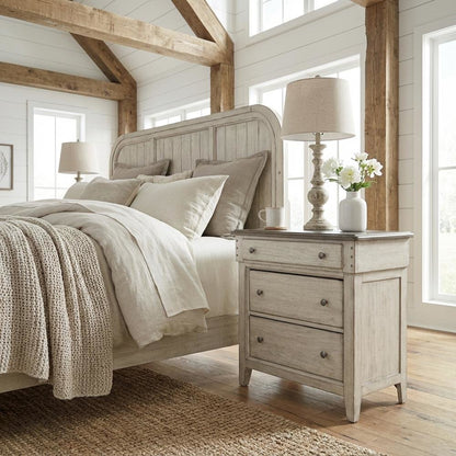 White Bedside Chest with 3 Drawers and Built-In Charging Station