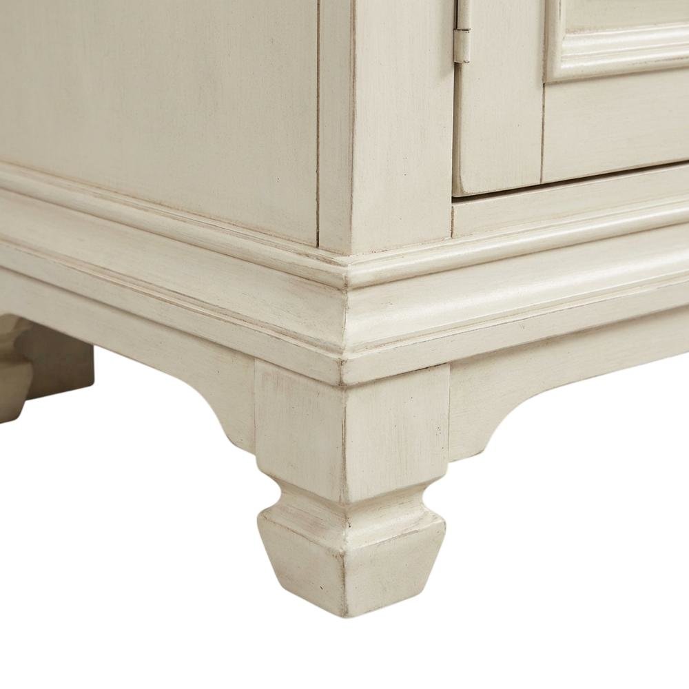 White TV console, wirebrushed finish, charcoal top, solid, 66-inch width