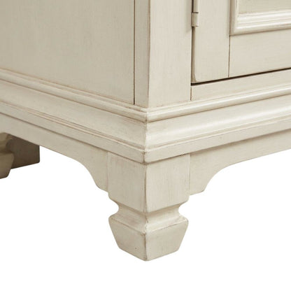 White TV console, wirebrushed finish, charcoal top, solid, 66-inch width