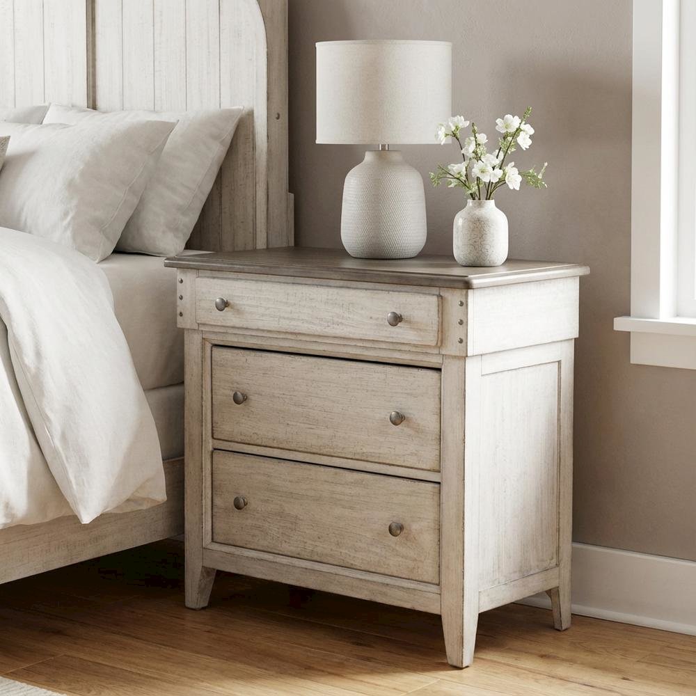 White Bedside Chest with 3 Drawers and Built-In Charging Station