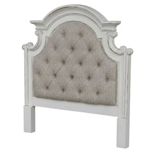 Antique White Upholstered Panel Headboard with Weathered Bark Wood Accents