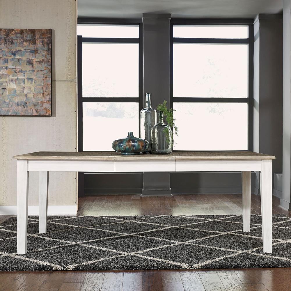 Summerville Rectangular Leg Table in Soft White Wash w/ Wirebrushed Gray Top