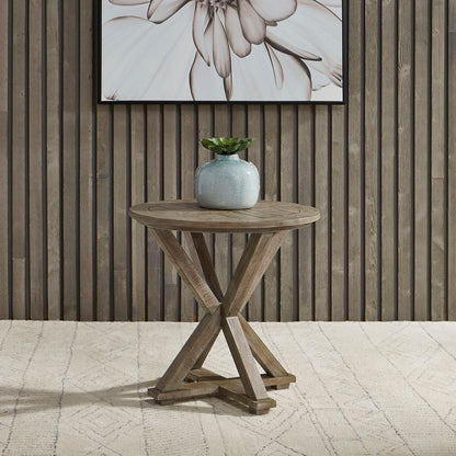 Parkland Falls Round End Table in Weathered Taupe