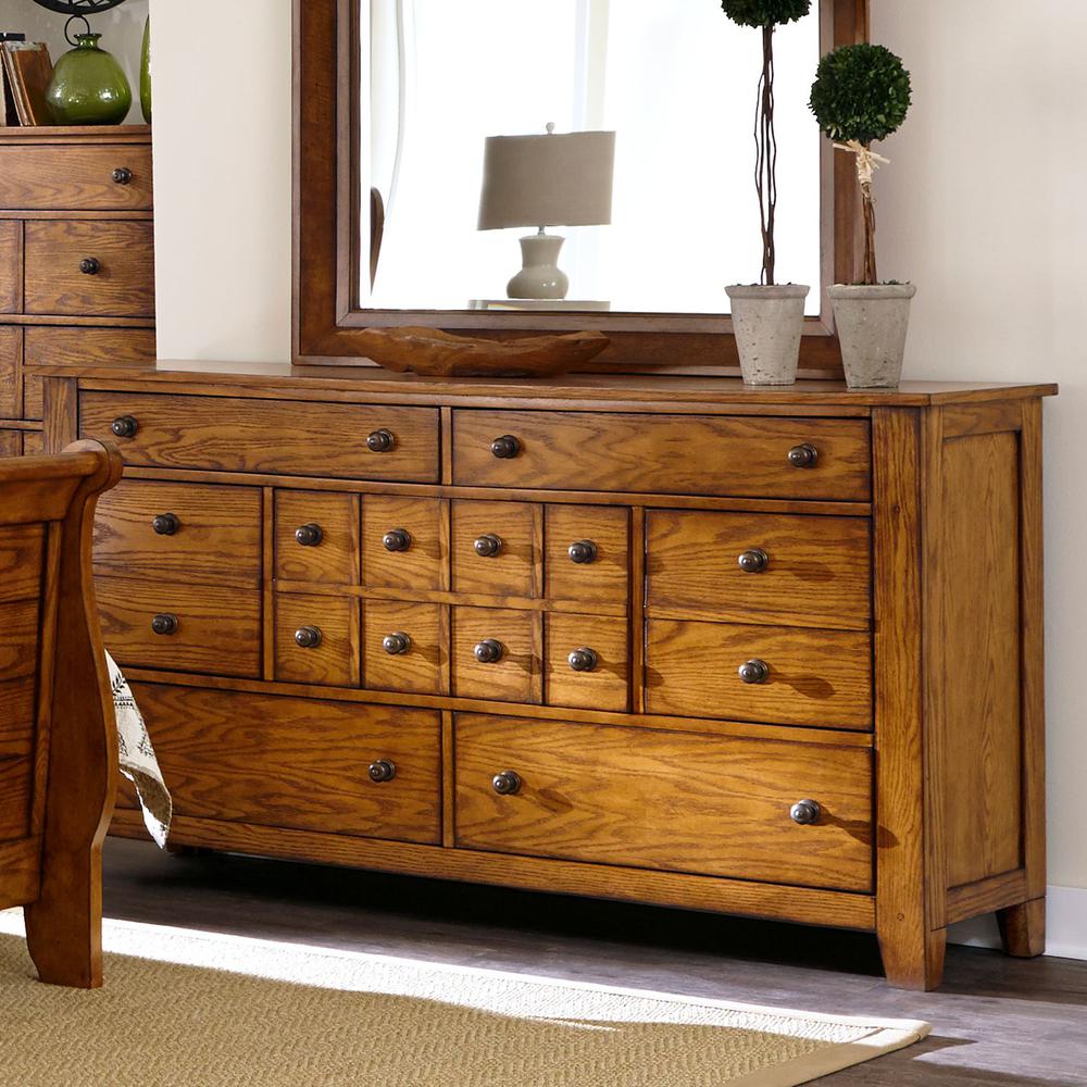 Grandpas Cabin 7 Drawer Dresser in Aged Oak