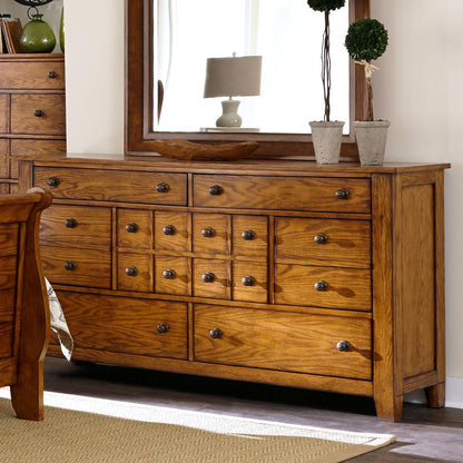 Grandpas Cabin 7 Drawer Dresser in Aged Oak
