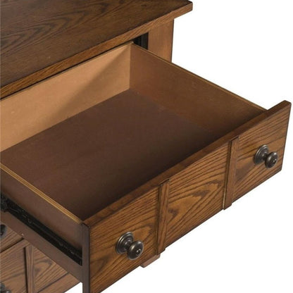 Rustic Oak Wooden Nightstand with 2 Drawers for Farmhouse Bedrooms