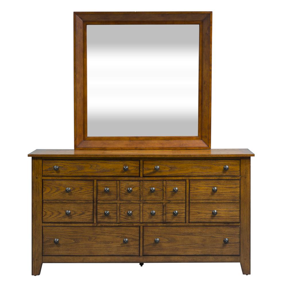 Grandpas Cabin Dresser & Mirror in Aged Oak