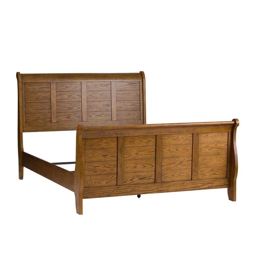 Grandpas Cabin Queen Sleigh Bed in Aged Oak