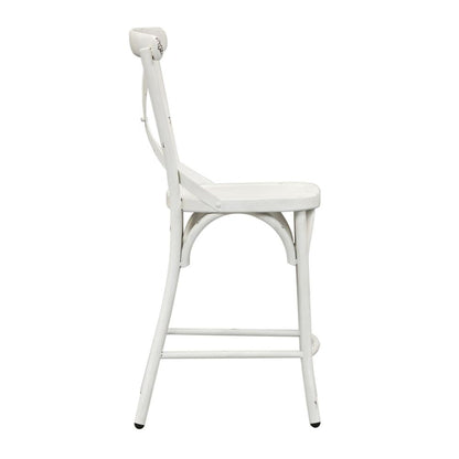 Vintage Series X Back Counter Chair - Antique White in Distressed Metal