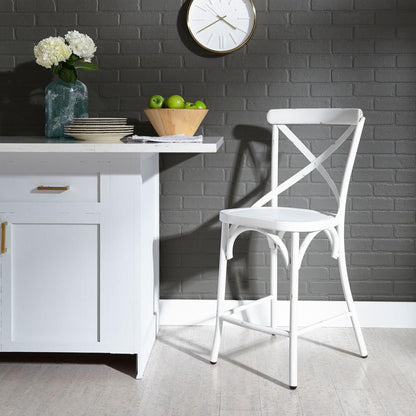 Vintage Series X Back Counter Chair - Antique White in Distressed Metal