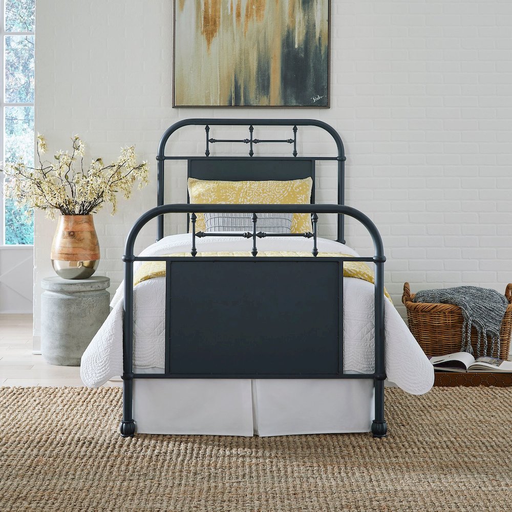 Vintage Series Twin Metal Bed - Navy in Distressed Metal