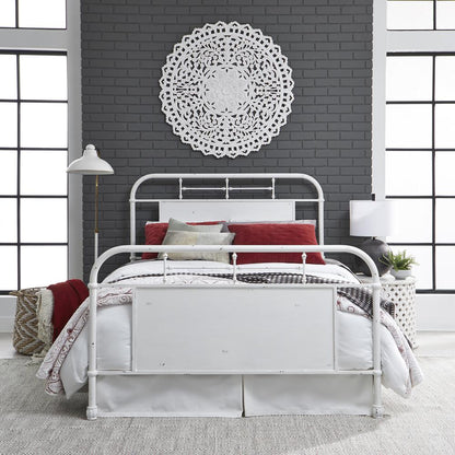Vintage Series Queen Metal Bed - Antique White in Distressed Metal