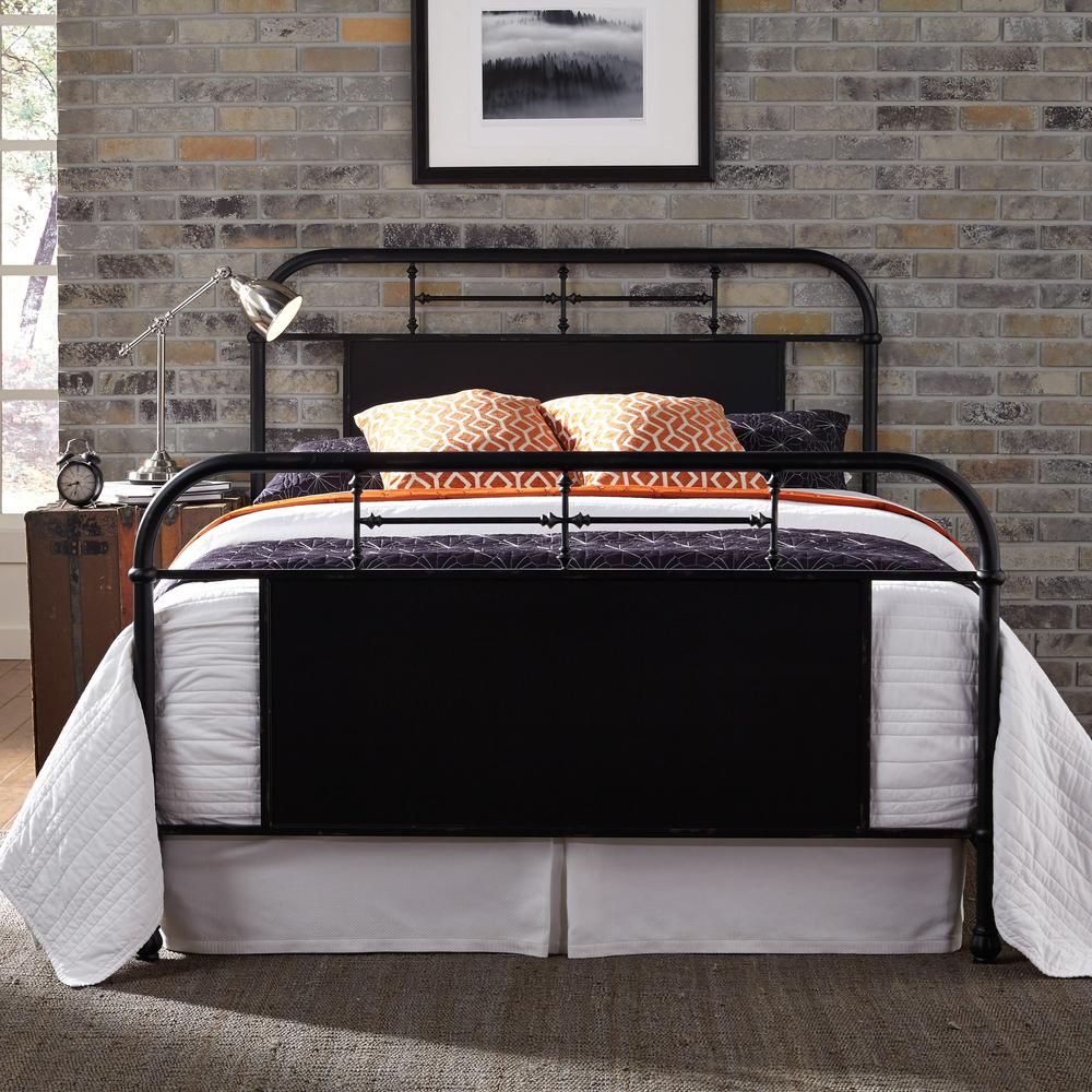 Vintage Series Queen Metal Bed - Black in Distressed Metal