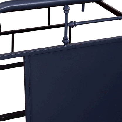 Vintage Series Queen Metal Bed- Navy in Distressed Metal
