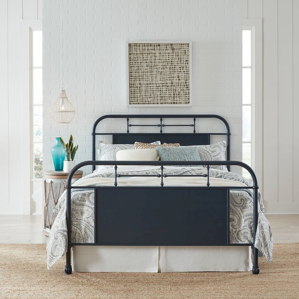 Vintage Series Queen Metal Bed- Navy in Distressed Metal