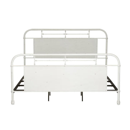 Vintage Series King Metal Bed - Antique White in Distressed Metal