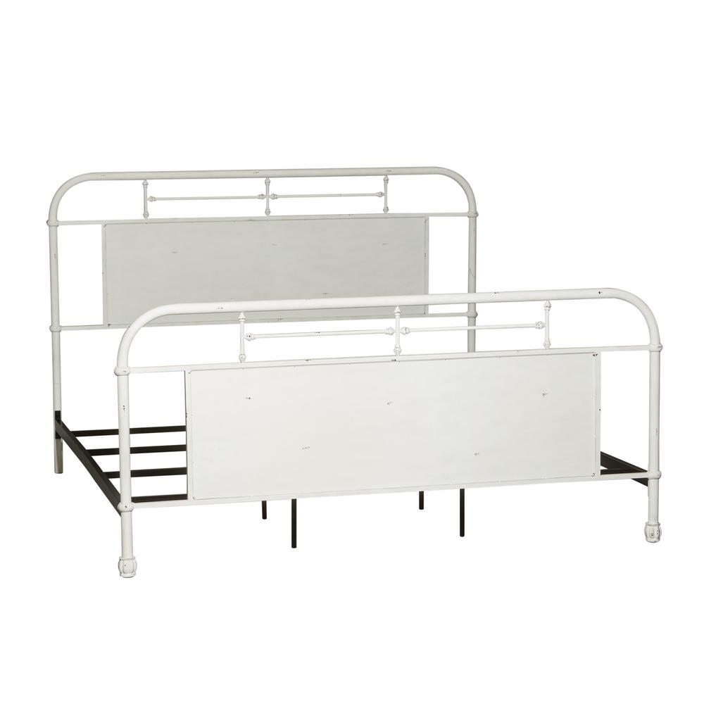 Vintage Series King Metal Bed - Antique White in Distressed Metal
