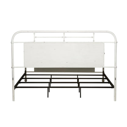 Vintage Series King Metal Bed - Antique White in Distressed Metal