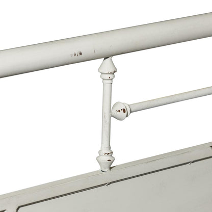 Vintage Series King Metal Bed - Antique White in Distressed Metal